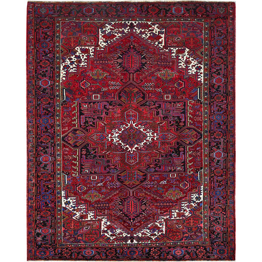 Heriz Wool Hand Knotted Rug Red Black 8.4X11.0 -O0179