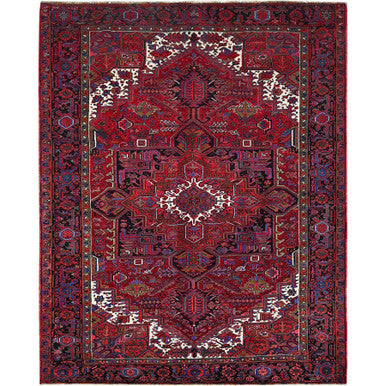 Heriz Wool Hand Knotted Rug Red Black 8.4X11.0 -O0179