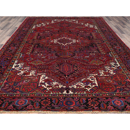 Heriz Wool Hand Knotted Rug Red Black 8.4X11.0 -O0179