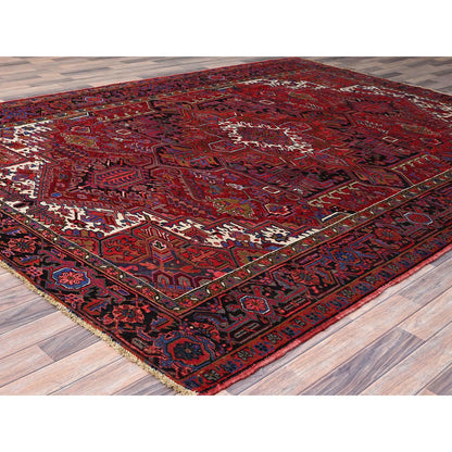 Heriz Wool Hand Knotted Rug Red Black 8.4X11.0 -O0179
