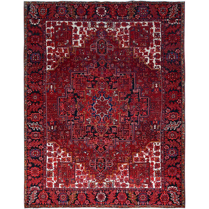 Heriz Wool Hand Knotted Rug Red Black 9.11X12.8 -O0180