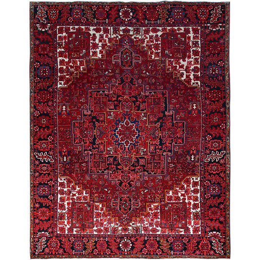 Heriz Wool Hand Knotted Rug Red Black 9.11X12.8 -O0180