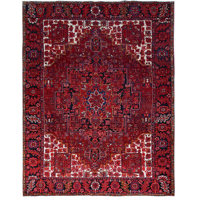 Heriz Wool Hand Knotted Rug Red Black 9.11X12.8 -O0180
