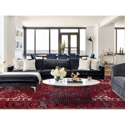 Heriz Wool Hand Knotted Rug Red Black 9.11X12.8 -O0180