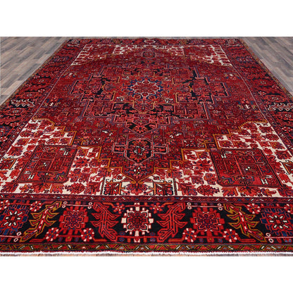 Heriz Wool Hand Knotted Rug Red Black 9.11X12.8 -O0180