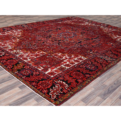 Heriz Wool Hand Knotted Rug Red Black 9.11X12.8 -O0180