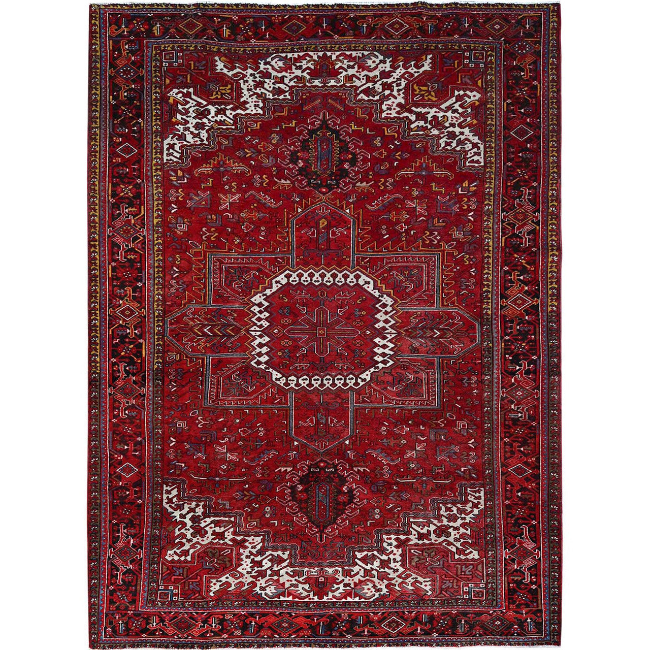 Heriz Wool Hand Knotted Rug Red Black 10.2X13.8 -O0181