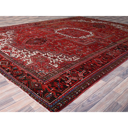 Heriz Wool Hand Knotted Rug Red Black 10.2X13.8 -O0181