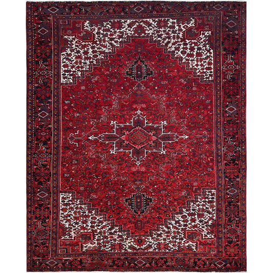 Heriz Wool Hand Knotted Rug Red Black 10.0X12.10 -O0182