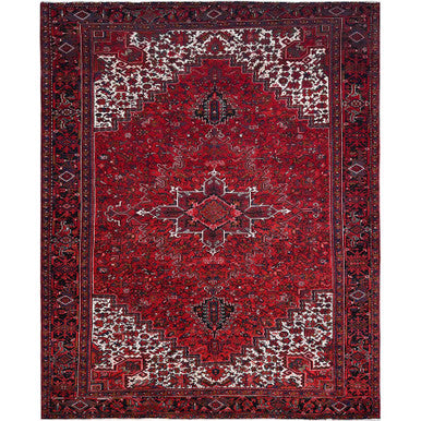 Heriz Wool Hand Knotted Rug Red Black 10.0X12.10 -O0182