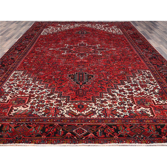 Heriz Wool Hand Knotted Rug Red Black 10.0X12.10 -O0182
