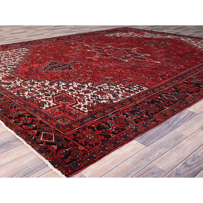 Heriz Wool Hand Knotted Rug Red Black 10.0X12.10 -O0182