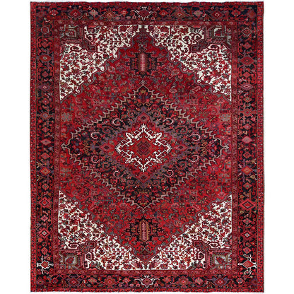 Heriz Wool Hand Knotted Rug Red Black 10.5X12.8 -O0183