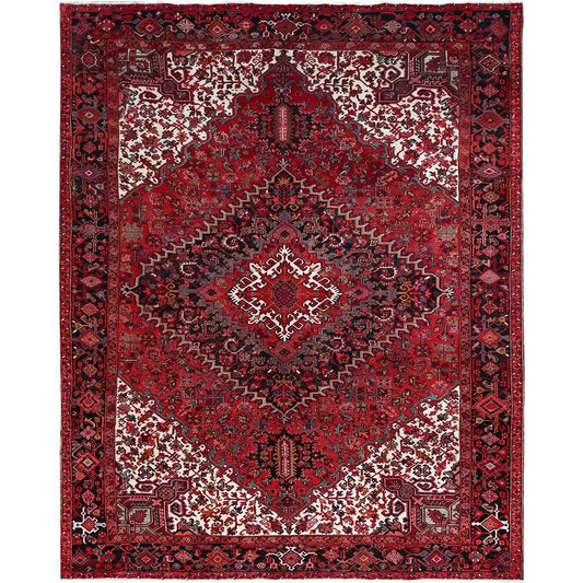 Heriz Wool Hand Knotted Rug Red Black 10.5X12.8 -O0183