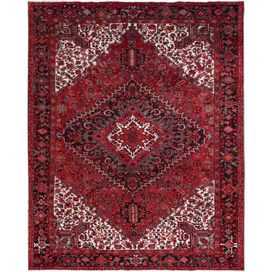 Heriz Wool Hand Knotted Rug Red Black 10.5X12.8 -O0183