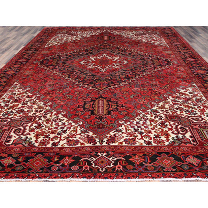 Heriz Wool Hand Knotted Rug Red Black 10.5X12.8 -O0183