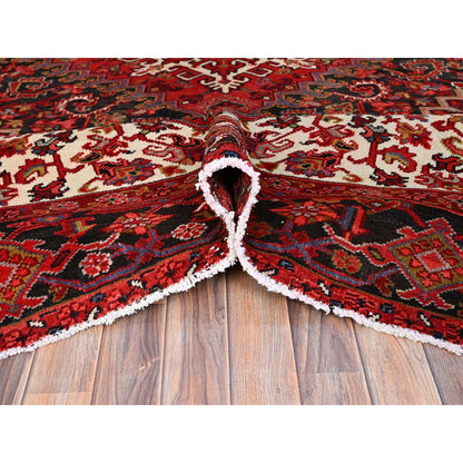 Heriz Wool Hand Knotted Rug Red Black 10.5X12.8 -O0183