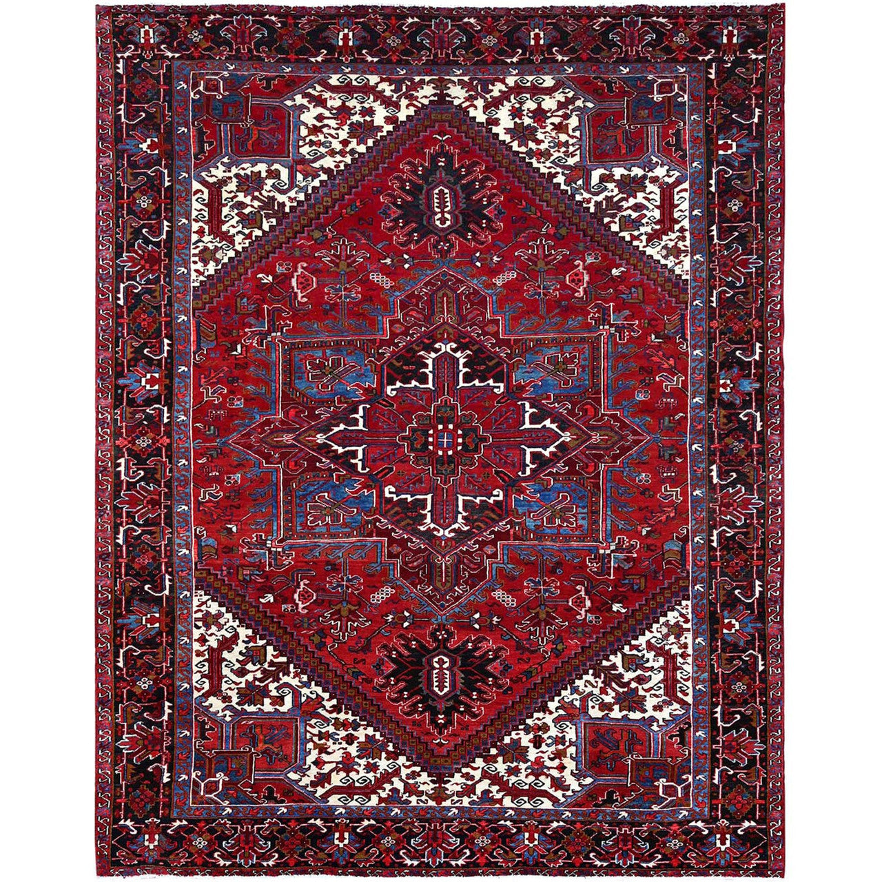Red 8'9" x 10'10" Heriz Hand knotted Wool Rug - Sku: O0184