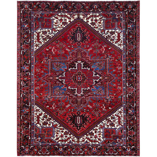 Heriz Wool Hand Knotted Rug Red Black 8.9X10.10 -O0184