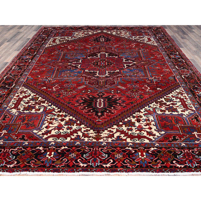 Heriz Wool Hand Knotted Rug Red Black 8.9X10.10 -O0184
