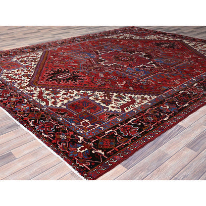 Heriz Wool Hand Knotted Rug Red Black 8.9X10.10 -O0184