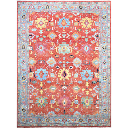 Heriz Wool Hand Knotted Rug Orange Uranian Blue 9.10X14.2 -O0186