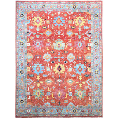 Heriz Wool Hand Knotted Rug Orange Uranian Blue 9.10X14.2 -O0186