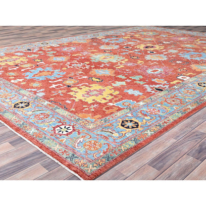 Heriz Wool Hand Knotted Rug Orange Uranian Blue 9.10X14.2 -O0186