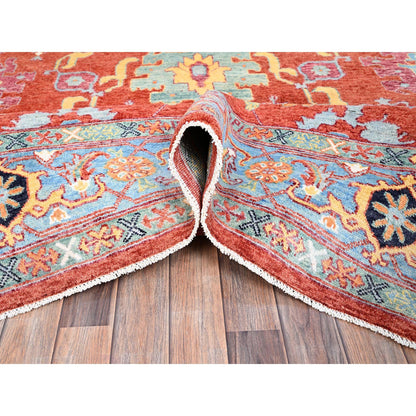 Heriz Wool Hand Knotted Rug Orange Uranian Blue 9.10X14.2 -O0186