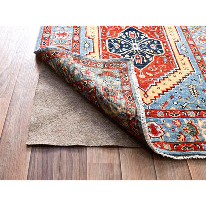 Heriz Wool Hand Knotted Rug Orange Uranian Blue 2.9X17.5 -O0187