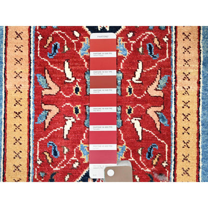 Heriz Wool Hand Knotted Rug Orange Uranian Blue 2.9X17.5 -O0187