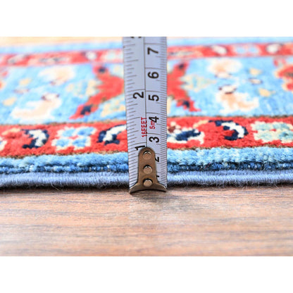 Heriz Wool Hand Knotted Rug Orange Uranian Blue 2.9X17.5 -O0187