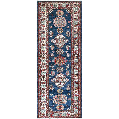 Kazak Wool Hand Knotted Rug Blue Ivory 2.6X6.8 -O0188
