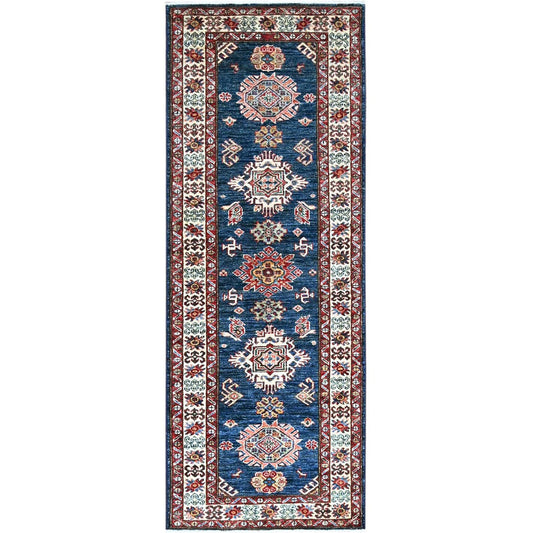 Kazak Wool Hand Knotted Rug Blue Ivory 2.6X6.8 -O0188