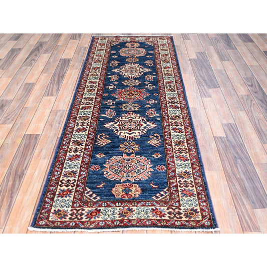 Kazak Wool Hand Knotted Rug Blue Ivory 2.6X6.8 -O0188
