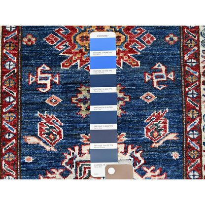 Kazak Wool Hand Knotted Rug Blue Ivory 2.6X6.8 -O0188