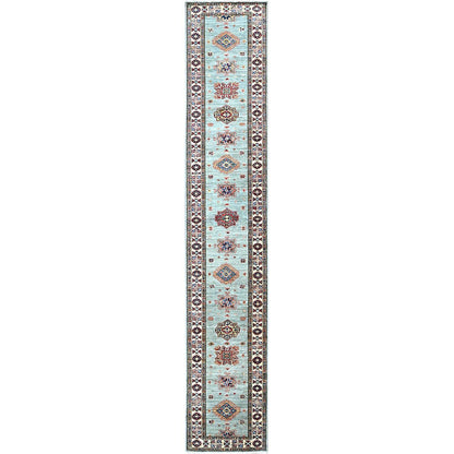 Kazak Wool Hand Knotted Rug Grey Ivory 2.9X15.5 -O0190