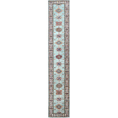 Kazak Wool Hand Knotted Rug Grey Ivory 2.9X15.5 -O0190