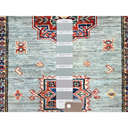 Kazak Wool Hand Knotted Rug Grey Ivory 2.9X15.5 -O0190