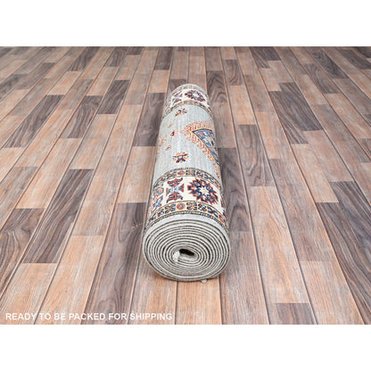 Kazak Wool Hand Knotted Rug Grey Ivory 2.9X15.5 -O0190