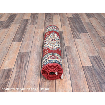 Kazak Wool Hand Knotted Rug Red Ivory 1.11X6.1 -O0191