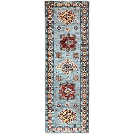 Kazak Wool Hand Knotted Rug Grey Beige 2.0X6.1 -O0198