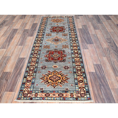 Kazak Wool Hand Knotted Rug Grey Beige 2.0X6.1 -O0198