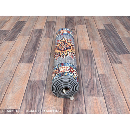 Kazak Wool Hand Knotted Rug Grey Beige 2.0X6.1 -O0198