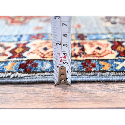 Kazak Wool Hand Knotted Rug Grey Beige 2.0X6.1 -O0198
