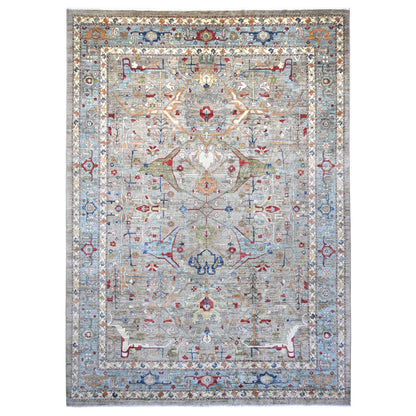 Tribal & Geometric Wool Hand Knotted Rug Grey 11.7x15.8 -O020002