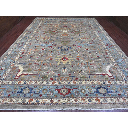 Tribal & Geometric Wool Hand Knotted Rug Grey 11.7x15.8 -O020002