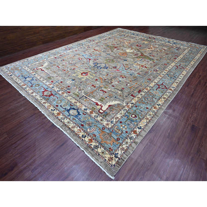 Tribal & Geometric Wool Hand Knotted Rug Grey 11.7x15.8 -O020002