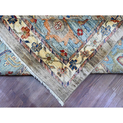Tribal & Geometric Wool Hand Knotted Rug Grey 11.7x15.8 -O020002