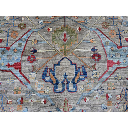 Tribal & Geometric Wool Hand Knotted Rug Grey 11.7x15.8 -O020002